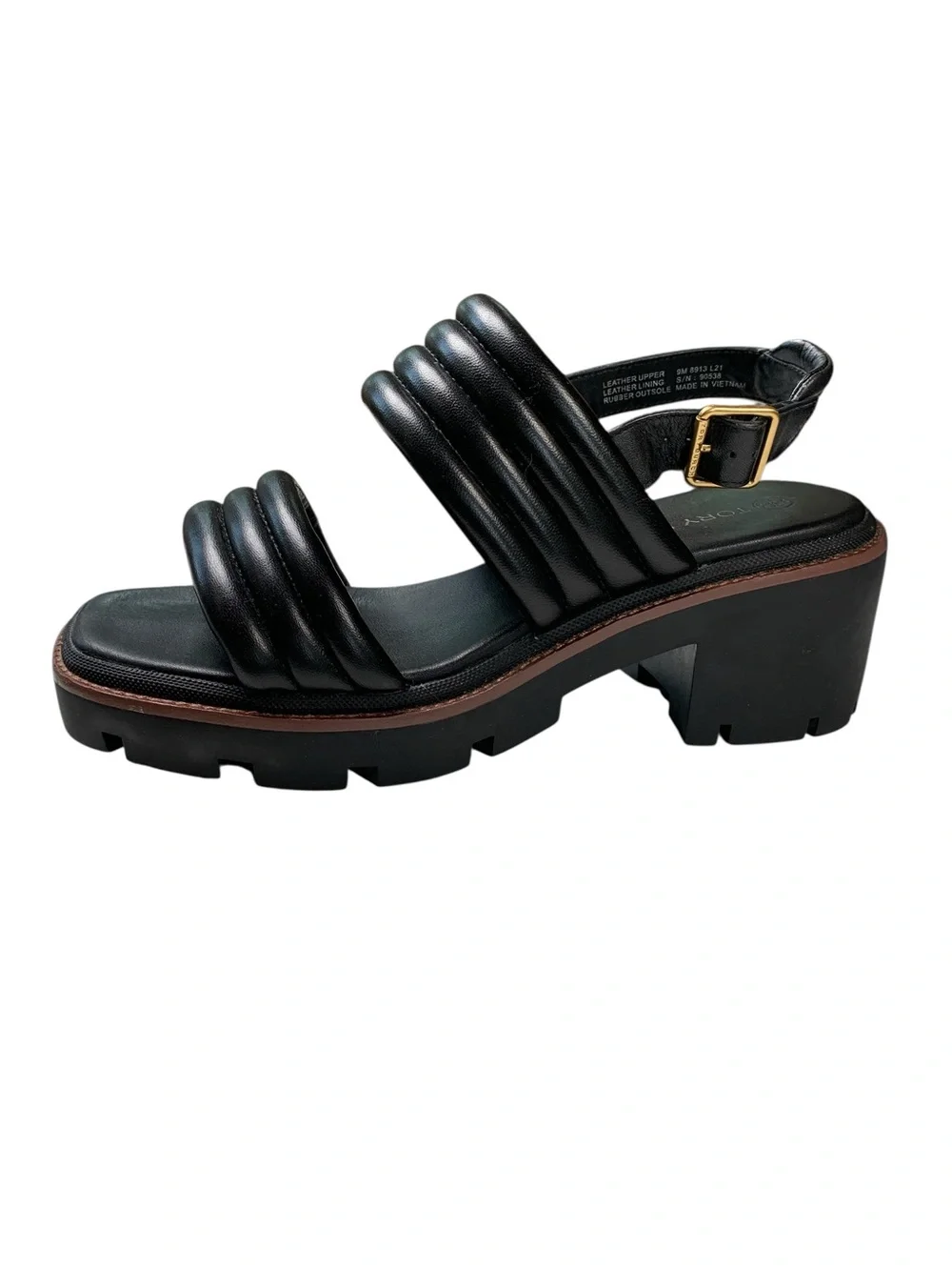 Tory Burch Kira Quilted Leather Lug Sole Slingback Sandals Size 9 Black